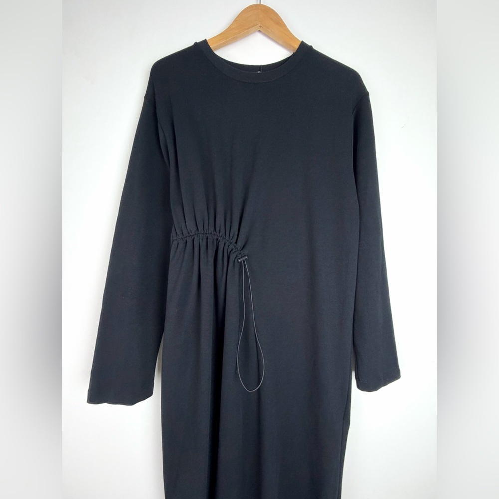 Zara Long Sleeve Dress Black Sweatshirt Drawstring Cozy Minimalist Casual Capsle